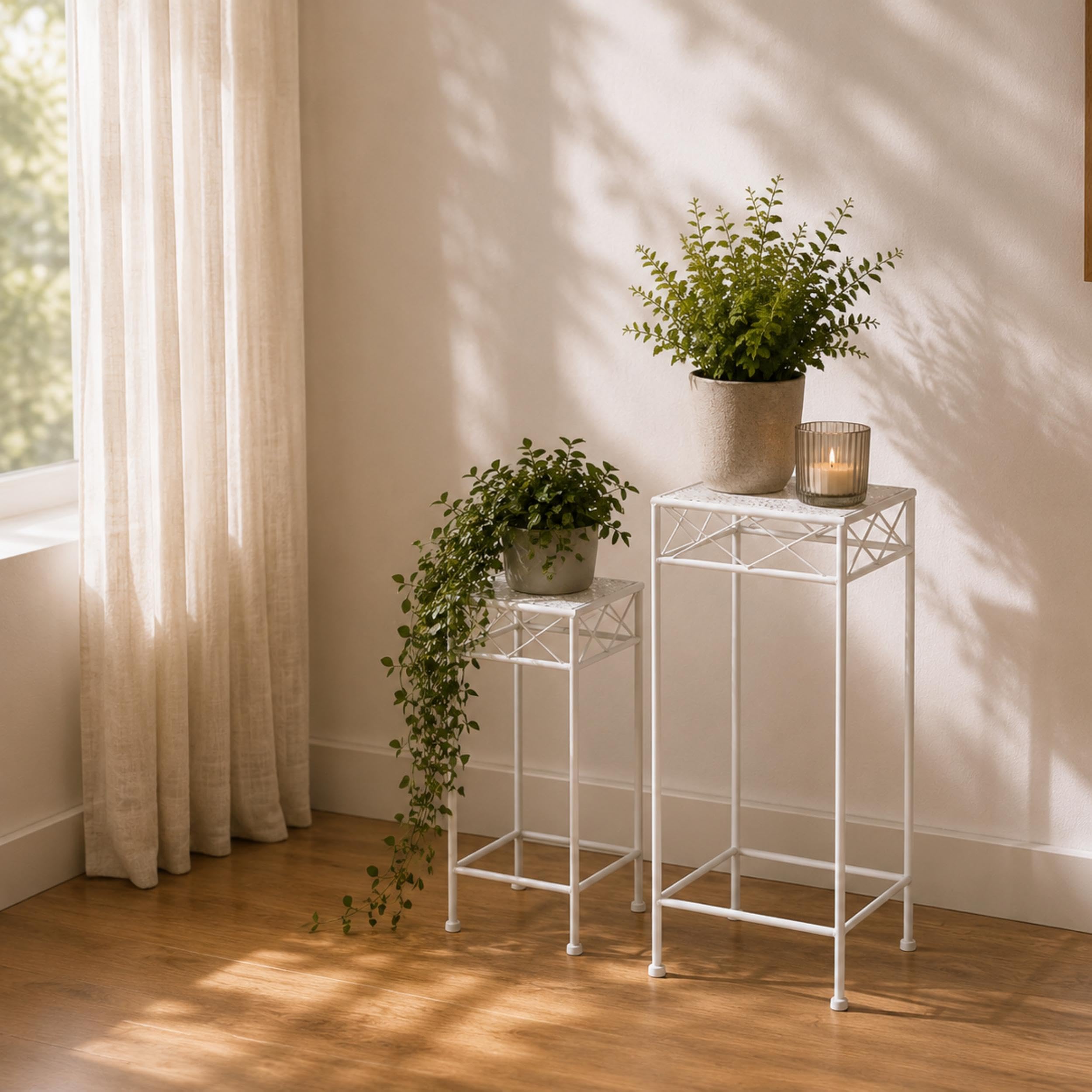 DanDiBo Blumenständer Metall Weiss Eckig 96314 2er Set Pflanzenständer Blumenhocker Beistelltisch Blumensäule Modern Pflanzenhocker