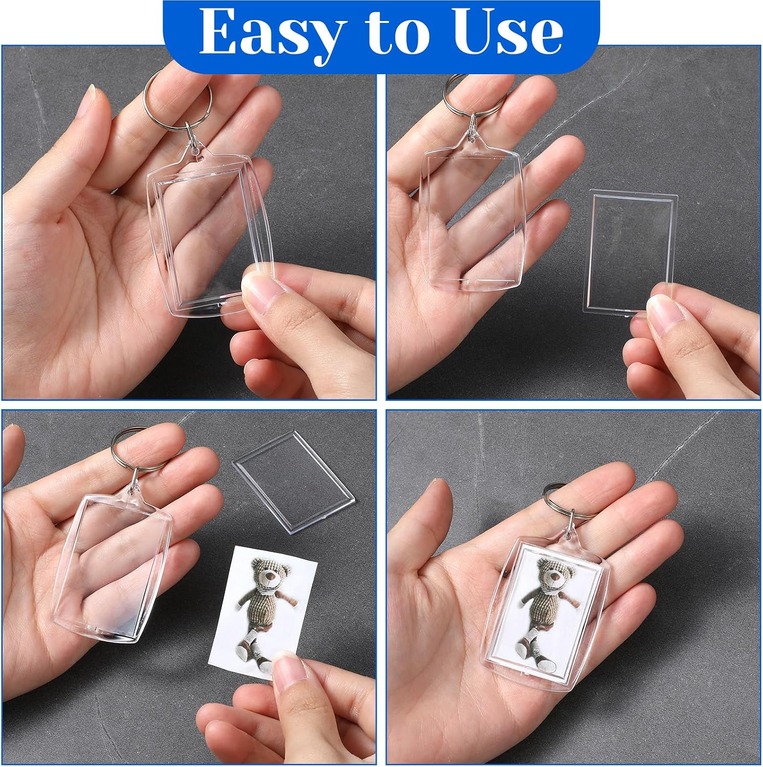 Apausvcm 4PCS Double Sided Blank Picture Keychain,Clear Picture Keychain, Acrylic Photo Insert Keychains,Acrylic Photo Frame Keyring Personalised Photos Key Fob Holder for DIY Craft Graduation Gift