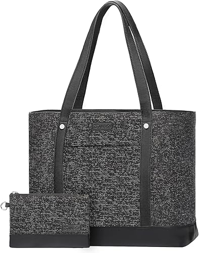 Miniatura 7 de Bolsa de mano para laptop para mujer lona resistente al agua bolsa de trabajo para mujer bolsa de hombro de gran capacidad para laptop de 156 Negro,
