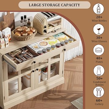 GarveeHome Modern 35.4 Sideboard Buffet Cabinet with Glass Door, Oak