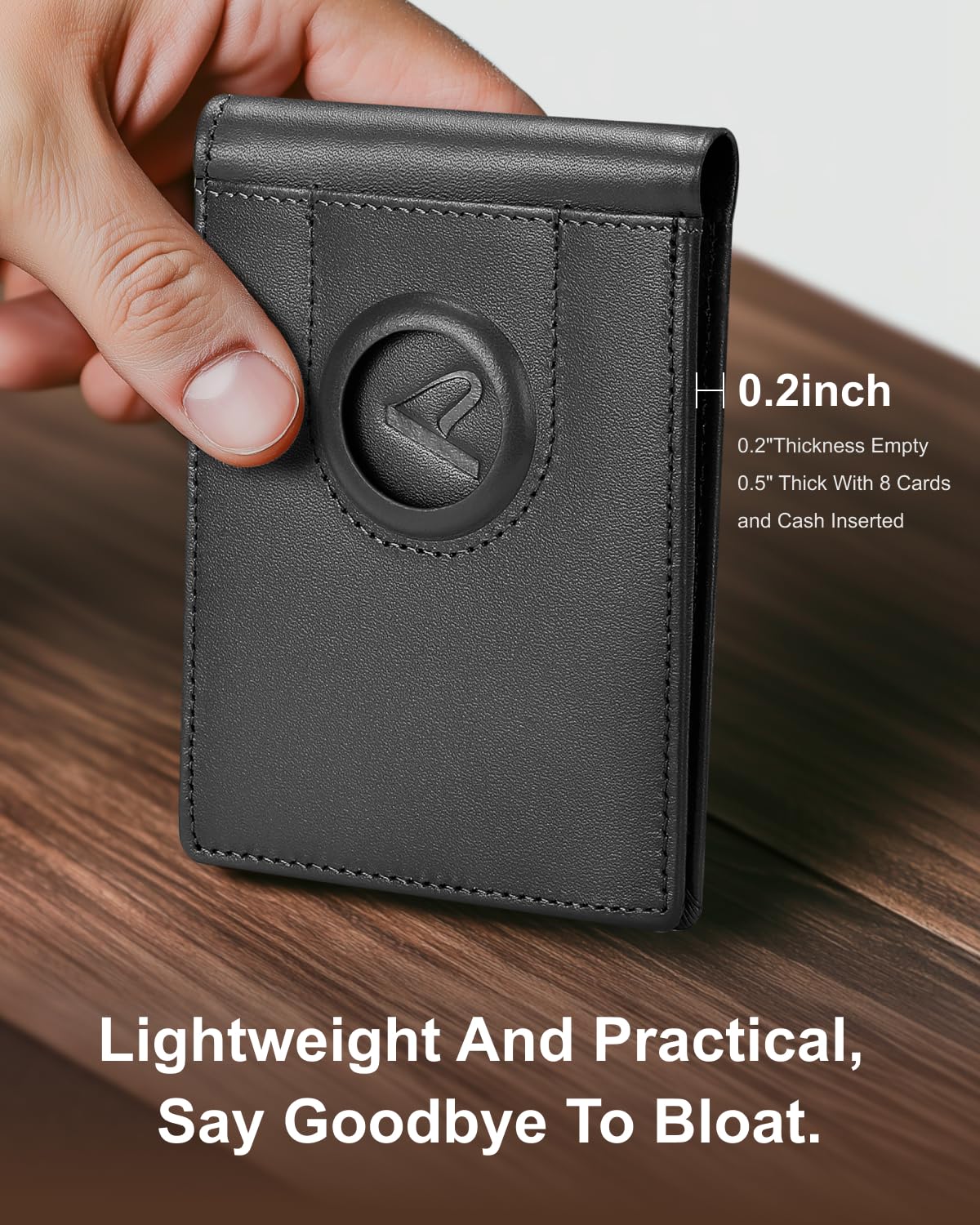 ALLIVE Airtag wallet for men - Genuine Leather Mens Wallet RFID Blocking Slim Billfold with Built-in AirTag Holder, 8 Card Slots, Minimalist Front Pocket Wallet with Gift Box (Classic Black)