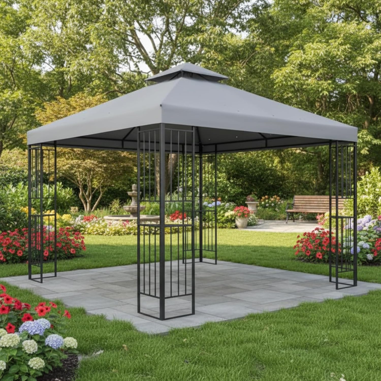 Garden Winds Reinforced RipLock 350 Replacement Canopy Top Cover Compatible with Easy Assembly 10' X 10' Gazebo Model MS10-301-004-01 - Slate Gray
