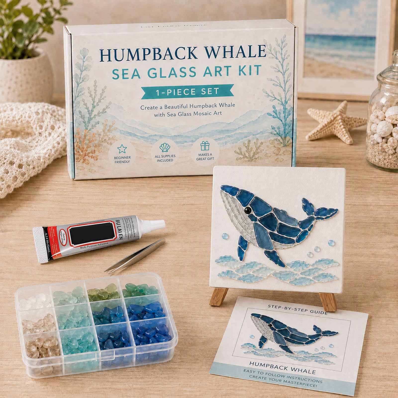 ByteCraft DIY Sea Glass Mosaic Art Kit, Sea Glass Art Kit, DIY Beautiful Ocean & Garden Inspired Artwork with Colorful Glass Pieces, Coastal Home Decor & Creative Handmade Gift Adults