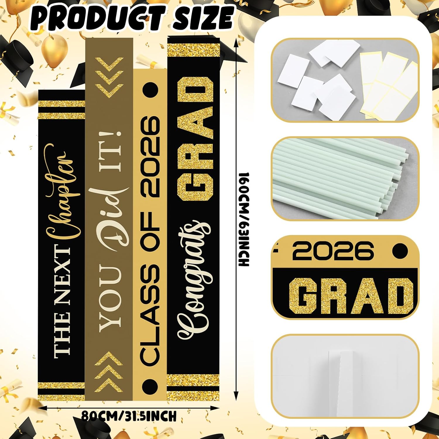 Novabright 63 x 31.5" Graduation Yard Sign Class of 2026 Graduation Decoration Waterproof Congrats Grad Lawn Yard Sign with Stand for Outdoor Indoor Lawn Garden Party Decor Backdrop(Black Gold)