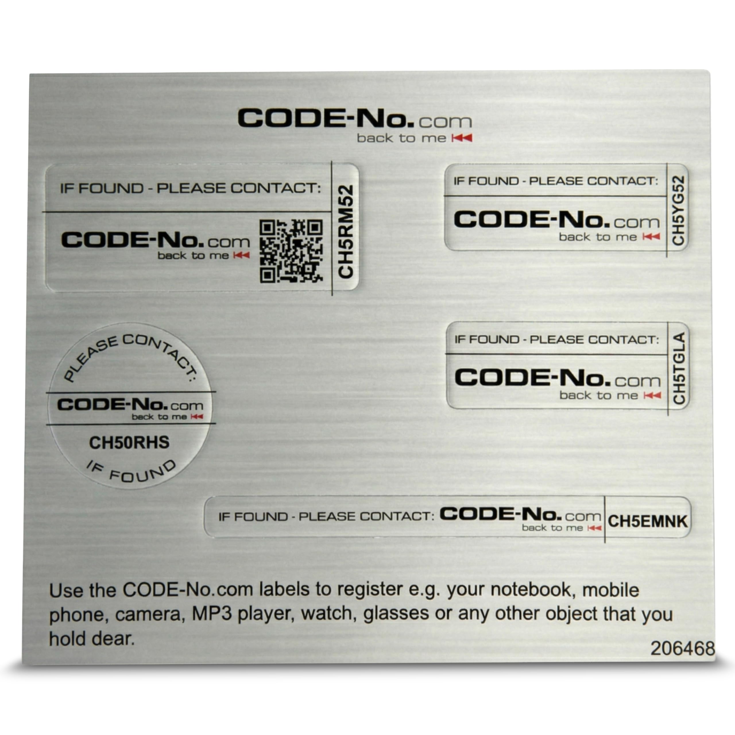 MAGATI CODE24 Aluminium 5er-Mix Diebstahlschutzlabel (3 Jahre/Silber) – Individuelles, stark haftendes Code Label für Wertgegenstände – Mit sicherem Lost- & Foundservice CODE24