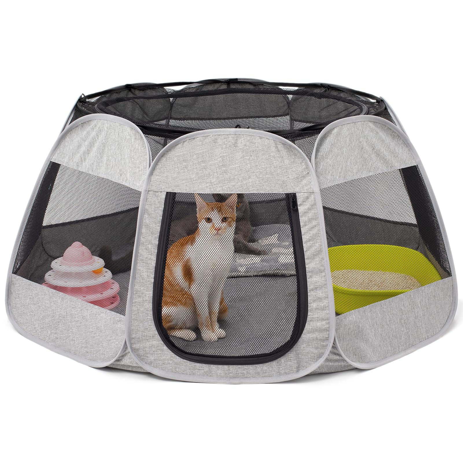 Tenrai Foldable Cat Playpen, Trapezoidal Design for Better Standing, Portable Pet Tent for Outdoor and Indoor Use of Kitten and Puppy, Dog Play Enclosure, Cat Houses & Condo