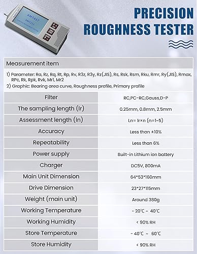 Miniatura 3 de Medidor de rugosidad de superficie profesional Medidor digital de superficie Medidor de rugosidad de superficie de mano con 22 parámetros