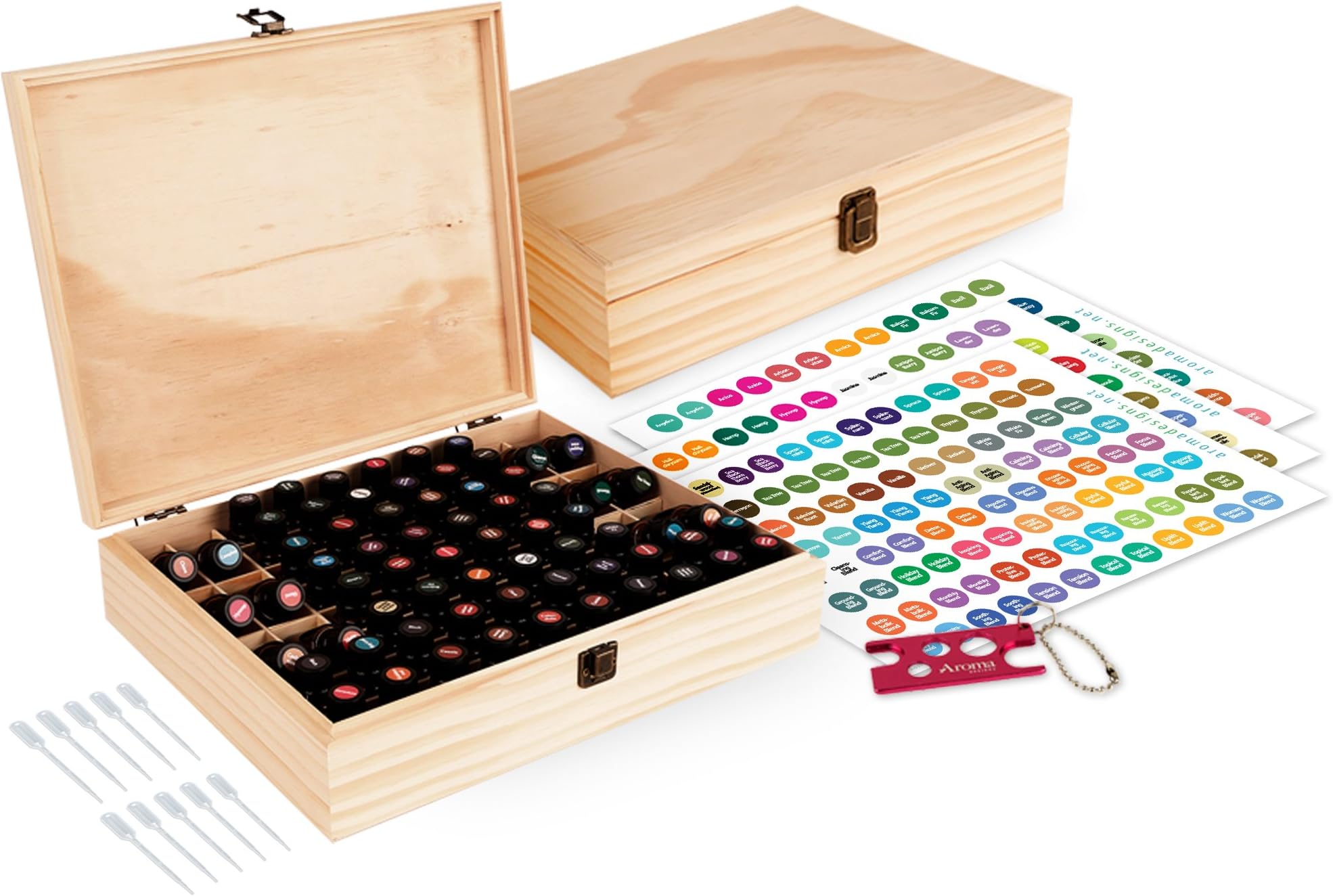 Wooden Essential Oil Box Organizer - Holds 68 Essential Oils - Great For Storing 10ml Roller Bottles & 15ml Bottles - Perfect Essential Oils Case for Home, Travel, and Presentations
