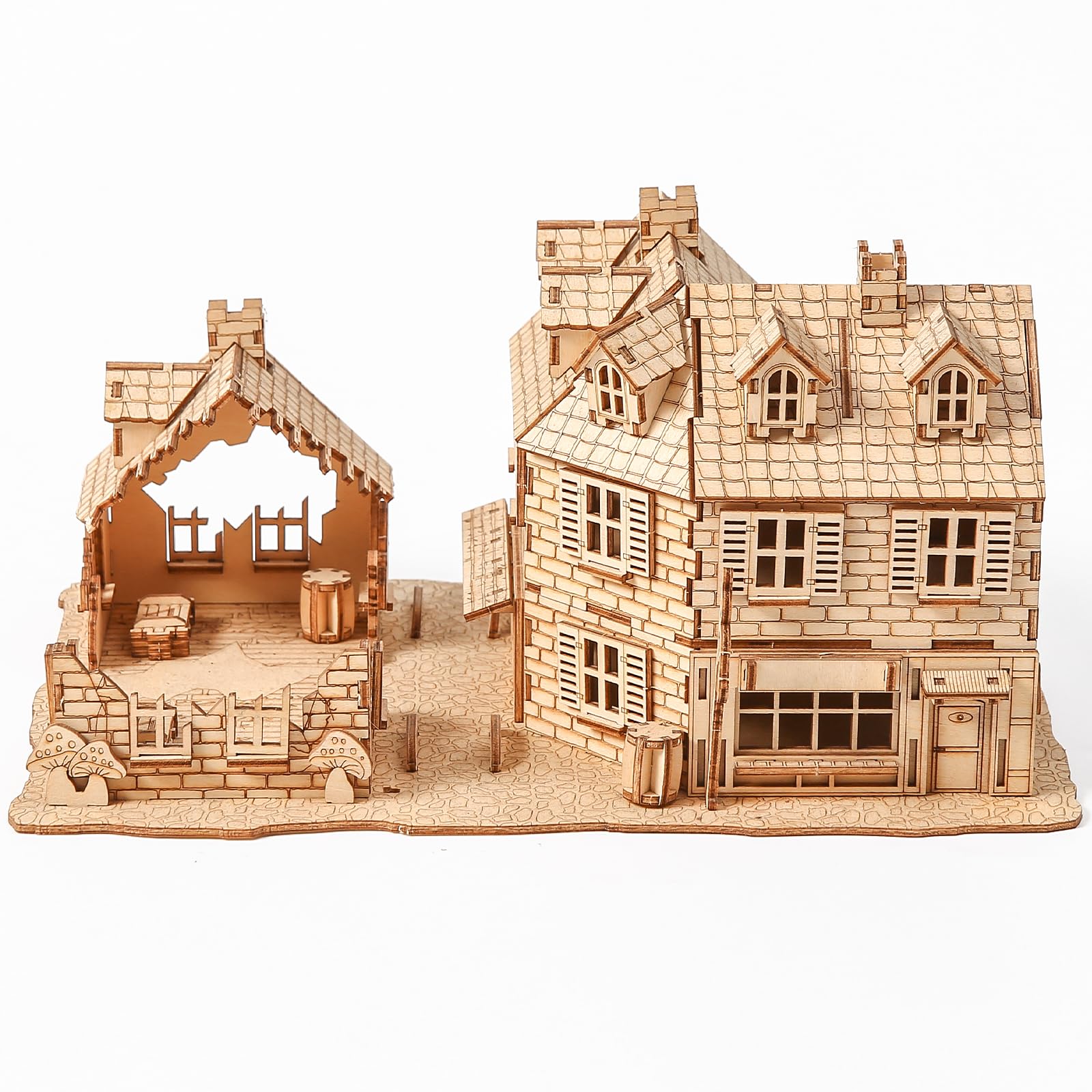 3D-Holzpuzzle für Erwachsene, Modellbausatz antiker Architektur, War Zone 1942: Bastelset für Straßenkampf-Gebäude, Holzmodellbausatz als Geschenk für Erwachsene zum Zusammenbauen, 234 Teile
