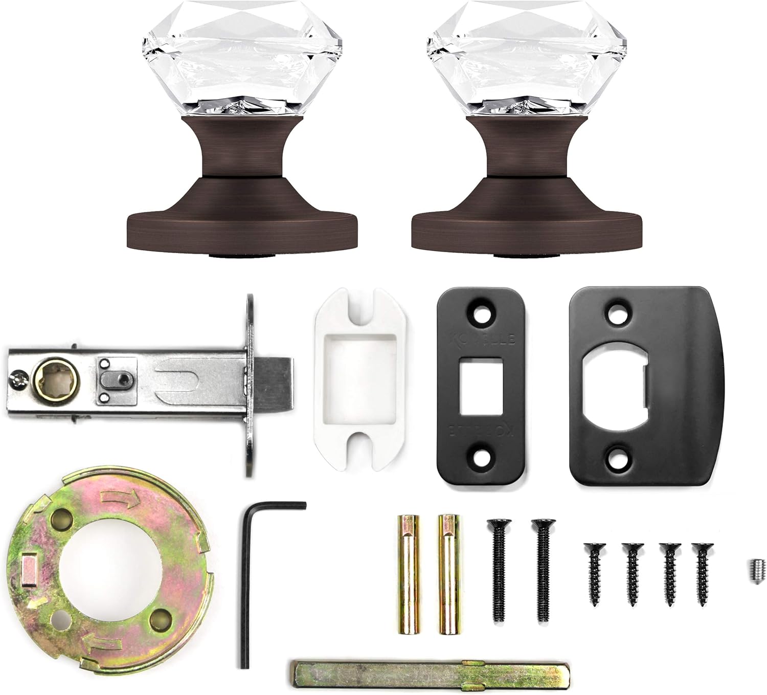 (3 Pack) Passage Princess Cut Crystal Door Knobs Venetian Bronze Round Rosette