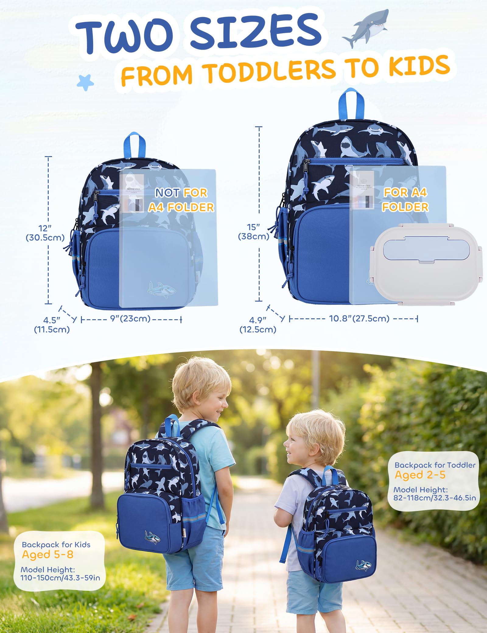 Cartable Garçons Primaire, Sac à Dos Enfant 5-8 Ans, Requin Bleu