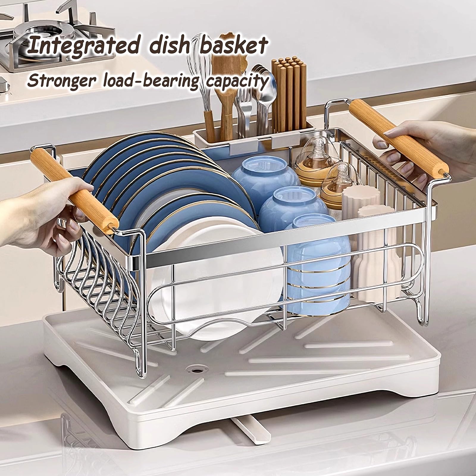 Abtropfgestell für die Spüle, Edelstahl, kompakter Kaktus-Küchenspüle-Organizer mit Ablaufloch und Abtropfschale, platzsparender Caddy für Arbeitsplatten (schwarz, 42 x 30 x 22,5 cm)