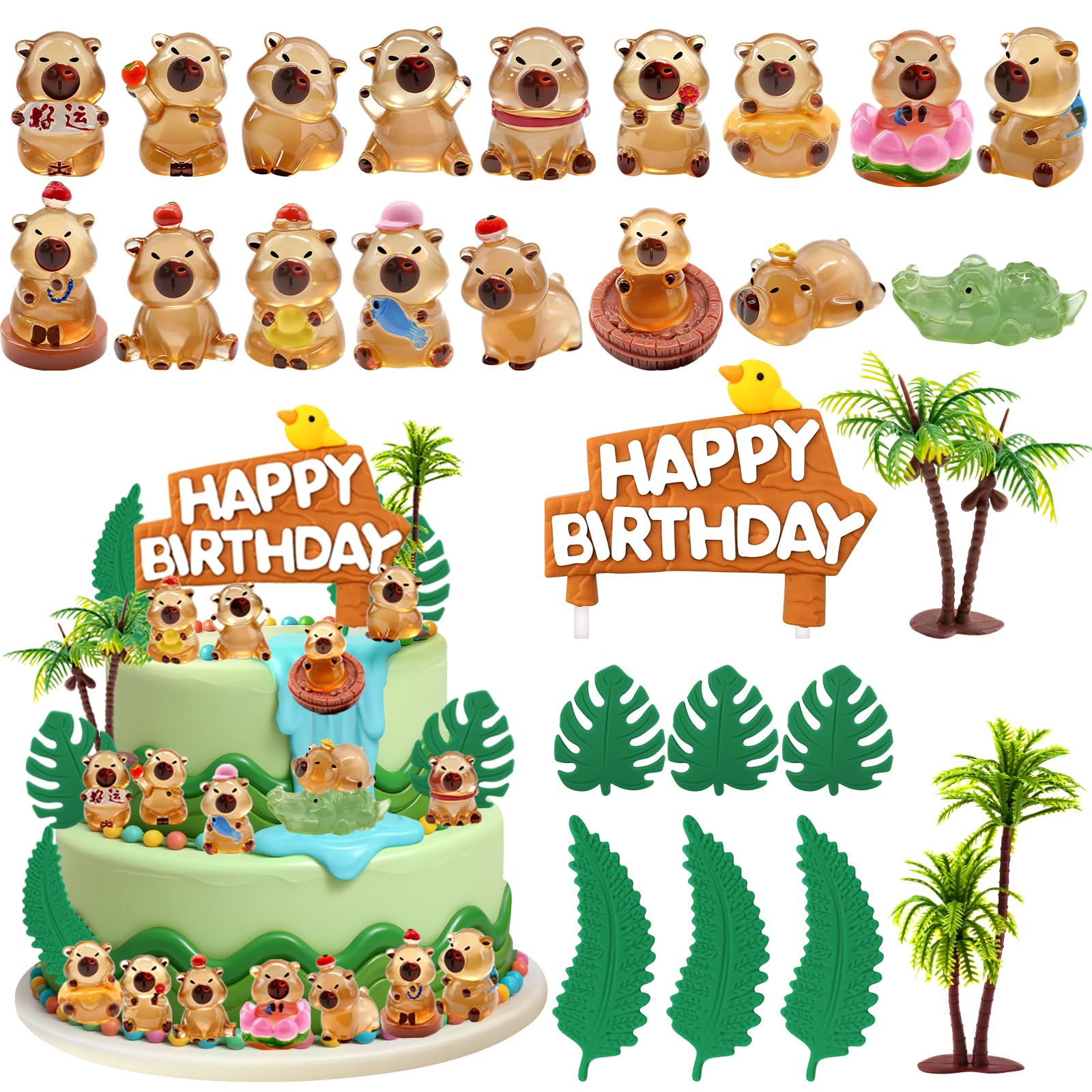 26Pcs Capybara Cake Topper Set - Cute Birthday Decorations with Jungle Theme for Cakes, Cupcakes & Parties