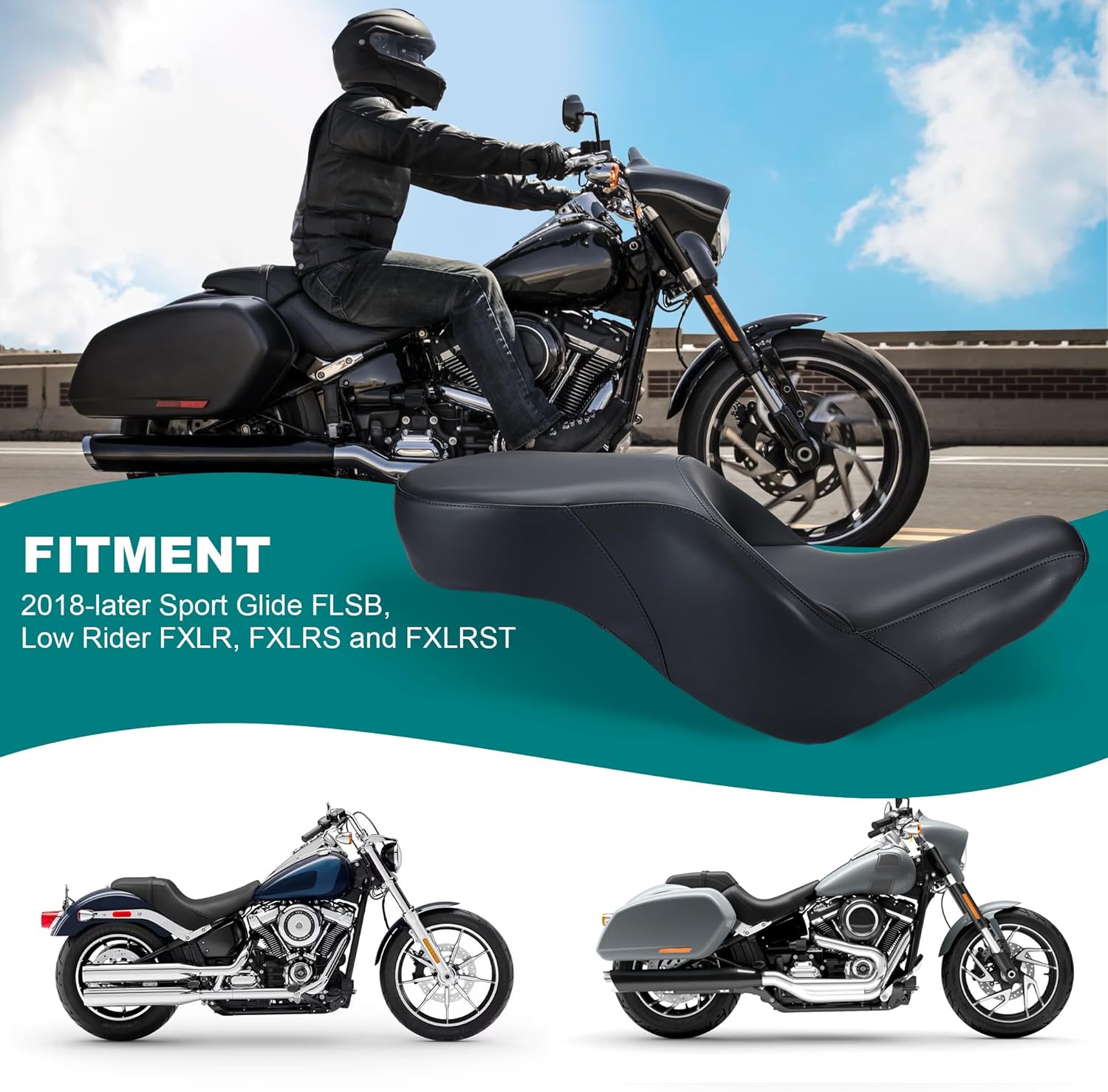 MoKitDora One-Piece Softail Driver Passenger Seat for Harley 2018-Later Harley Low Rider FXLR FXLRS FXLRST Sport Glide FLSB