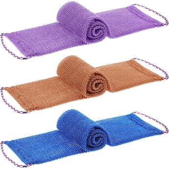 Pack of 3 African Exfoliating Net Scrubber Shower Sponge Nylon Suits Bath Sponge with Hand Rope Exfoliating Washcloth Back Wash Belt for Men and Women for Clean Daily Bathing