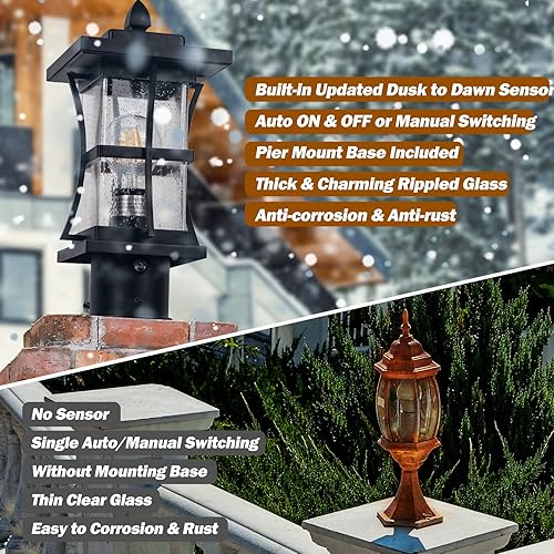 Miniatura 6 de Paquete de 2 lámparas de poste para exteriores del atardecer al amanecer con base de montaje en muelle, iluminación negra de poste para exteriores,