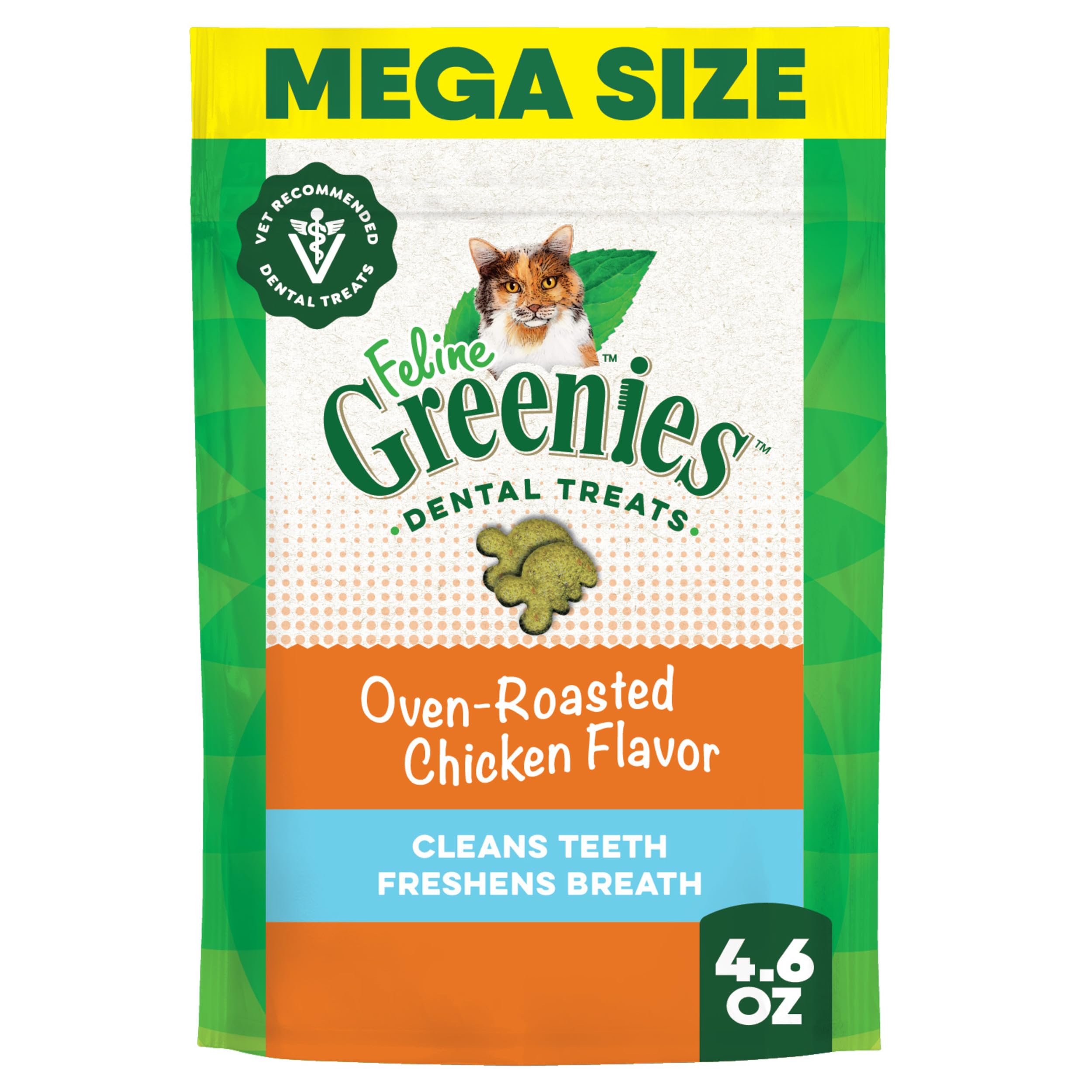 Greenies FELINE Dental Cat Treats Oven Roasted Chicken Flavor 4.6-Ounce