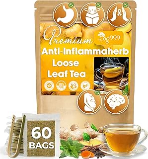 60 Tea Bags - Anti-Inflammaheb Loose Leaf Tea, 100% Natural from Ginger, Turmeric, Peppermint, Black Pepper, Cinnamon. Made with Natural Material Tea Bags. No Sugar, No Caffeine, No Gluten, Vegan. (60 Tea Bags)