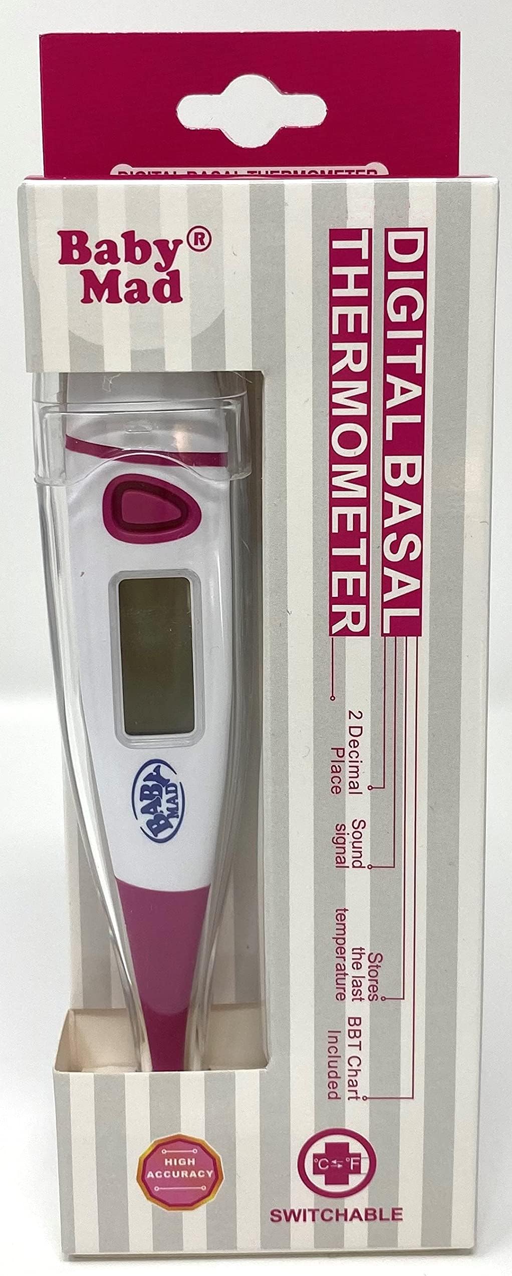 Basal Thermometer for Ovulation - Switchable Centigrade/Fahrenheit - Temperature Chart - Hard Storage Case