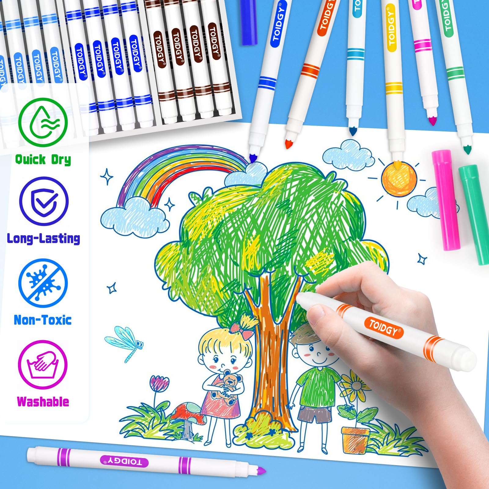 Toidgy 256 Stück waschbare Marker für Kinder, farbige Marker für die Schule, dünnes Marker-Set in 16 verschiedenen Farben, feine Linienmarker mit konischer Spitze, Schulbedarf, Klassenzimmer Must