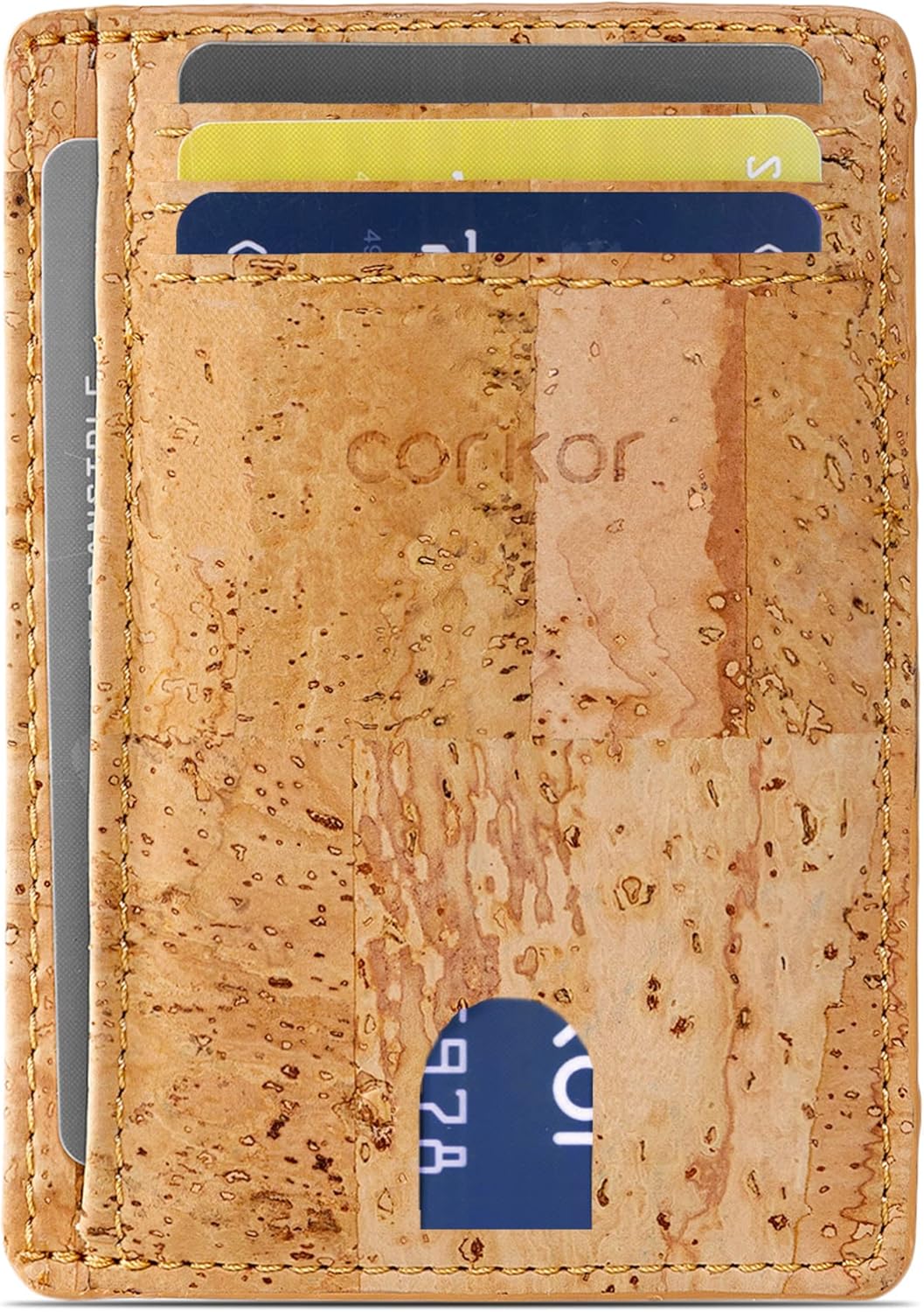 Corkor Cork Card Holder Men - Cork Wallet - Vegan Leather - Minimalist Slim Front Pocket RFID