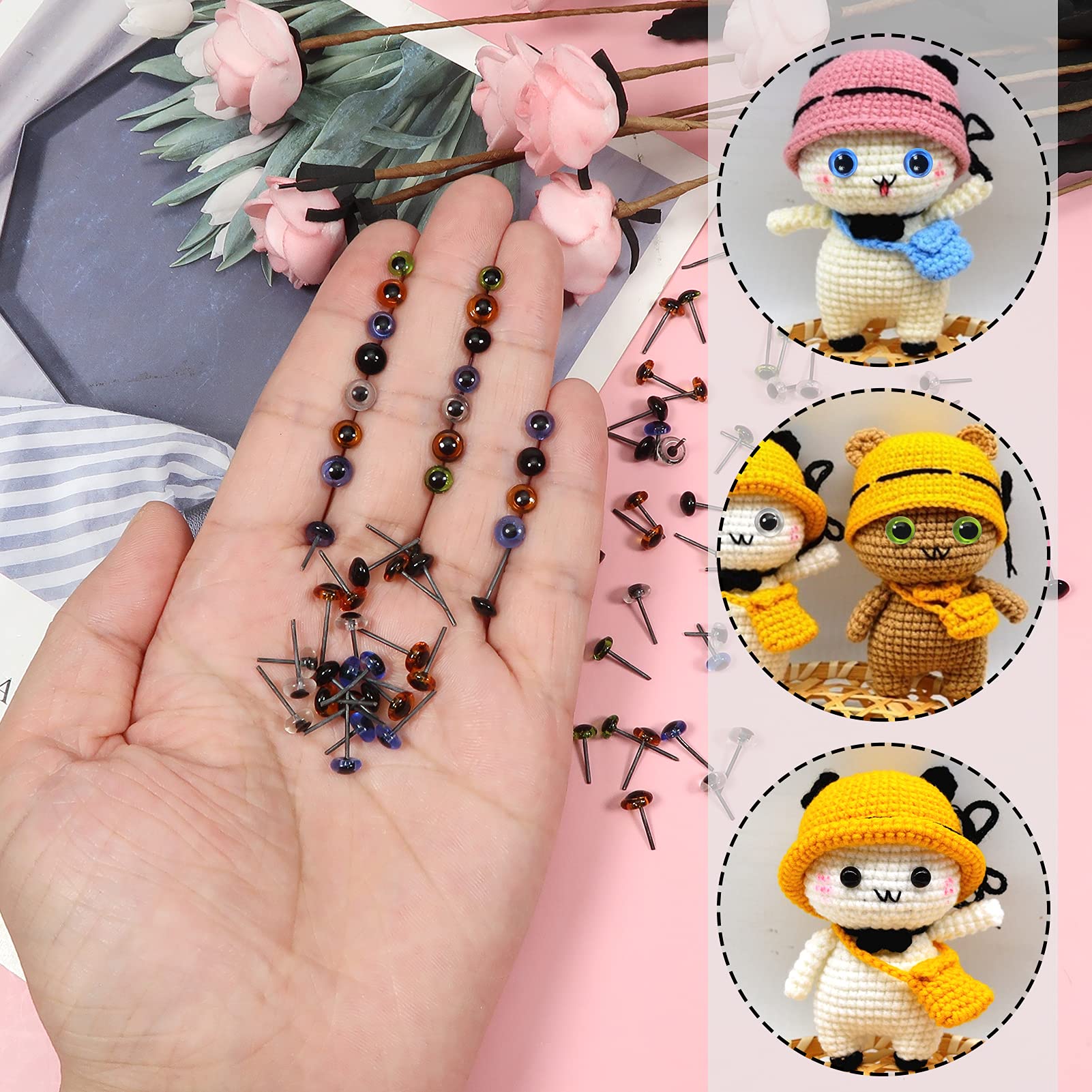 TOAOB 100pcs 5mm Glass Eyes Kits Mixed Colors for Crafts Needle Felting Bears Dolls Decoys Sewing, Black,blue,clear,green, 5 mm - Image 4