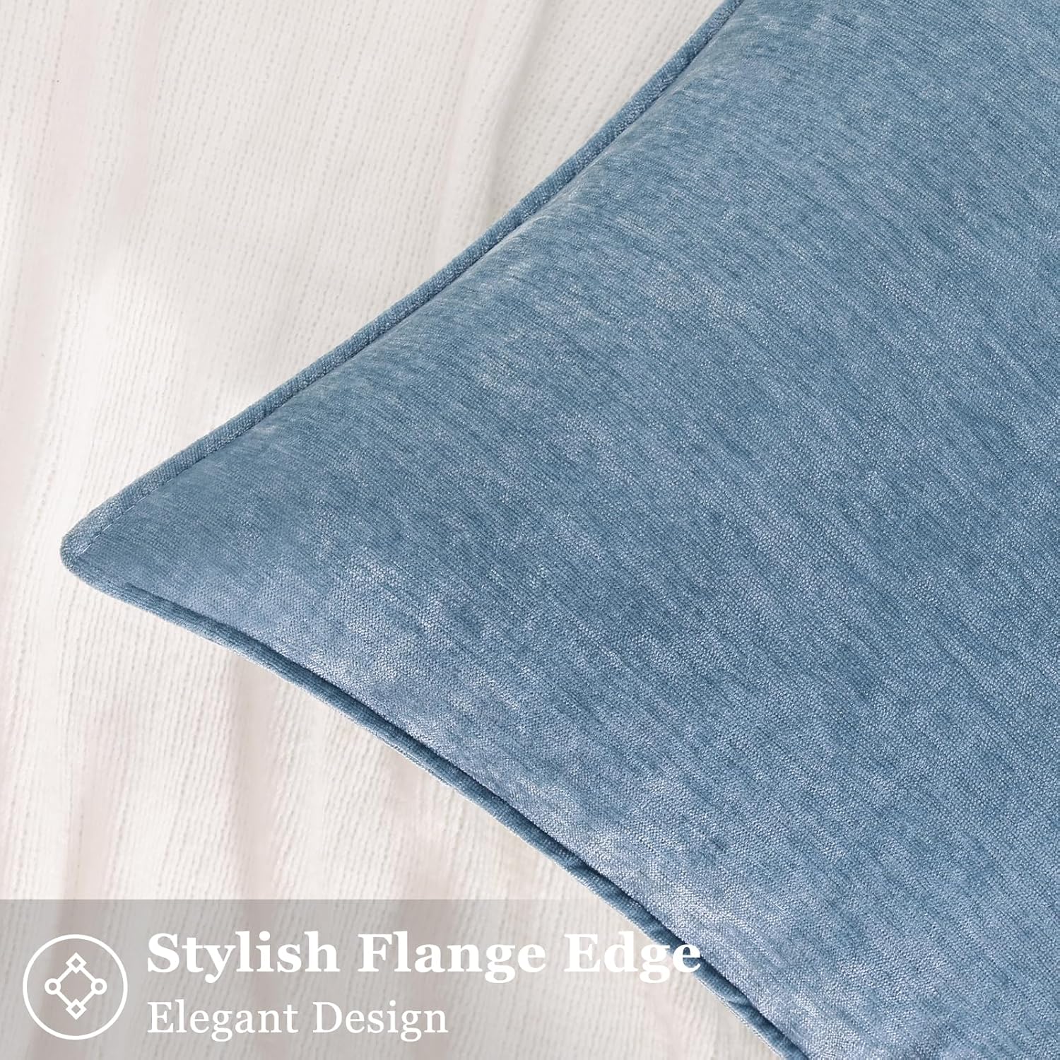 decorUhome Summer Couch Euro Sham Throw Pillow Covers 26x26 Set of 2, Decorative Soft Velvet Modern Cozy Chenille Pillow Cases with Elegant Design for Sofa Bed Living Room Home Decor, Blue Grey