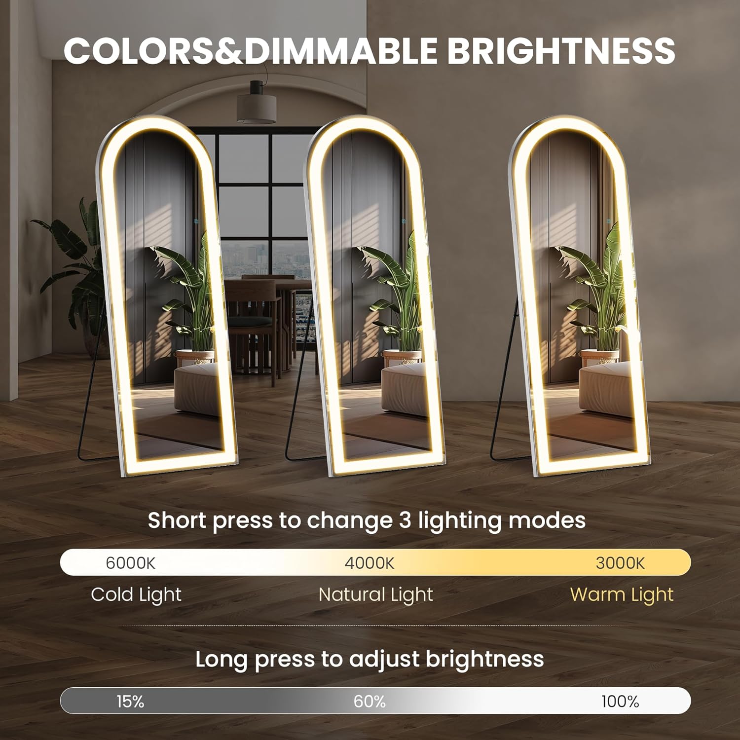 Alpen Full Length Mirror with LED Lights, 71" x 26" Body Mirrors Lights, Aluminum Frame Floor Mirrors with 3 Color Lighting for Bedroom Dressing Room Cloakroom