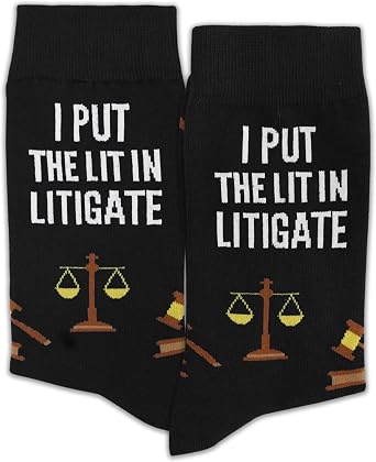 I Put The Lit in LitigateFunny Lawyer Socks Gifts for Birthday, Christmas, Law School Graduation, etc.