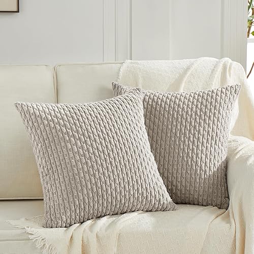 Fancy Homi Neutral Taupe Decorative Throw Pillow Covers 20x20 (Set of 2)