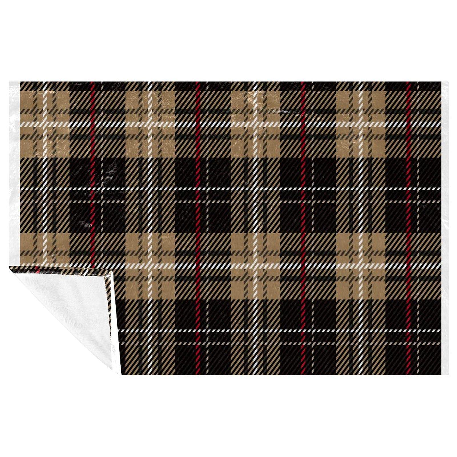 Plaid tartan marron chaud de pique-nique et camping 150 x 200 cm
