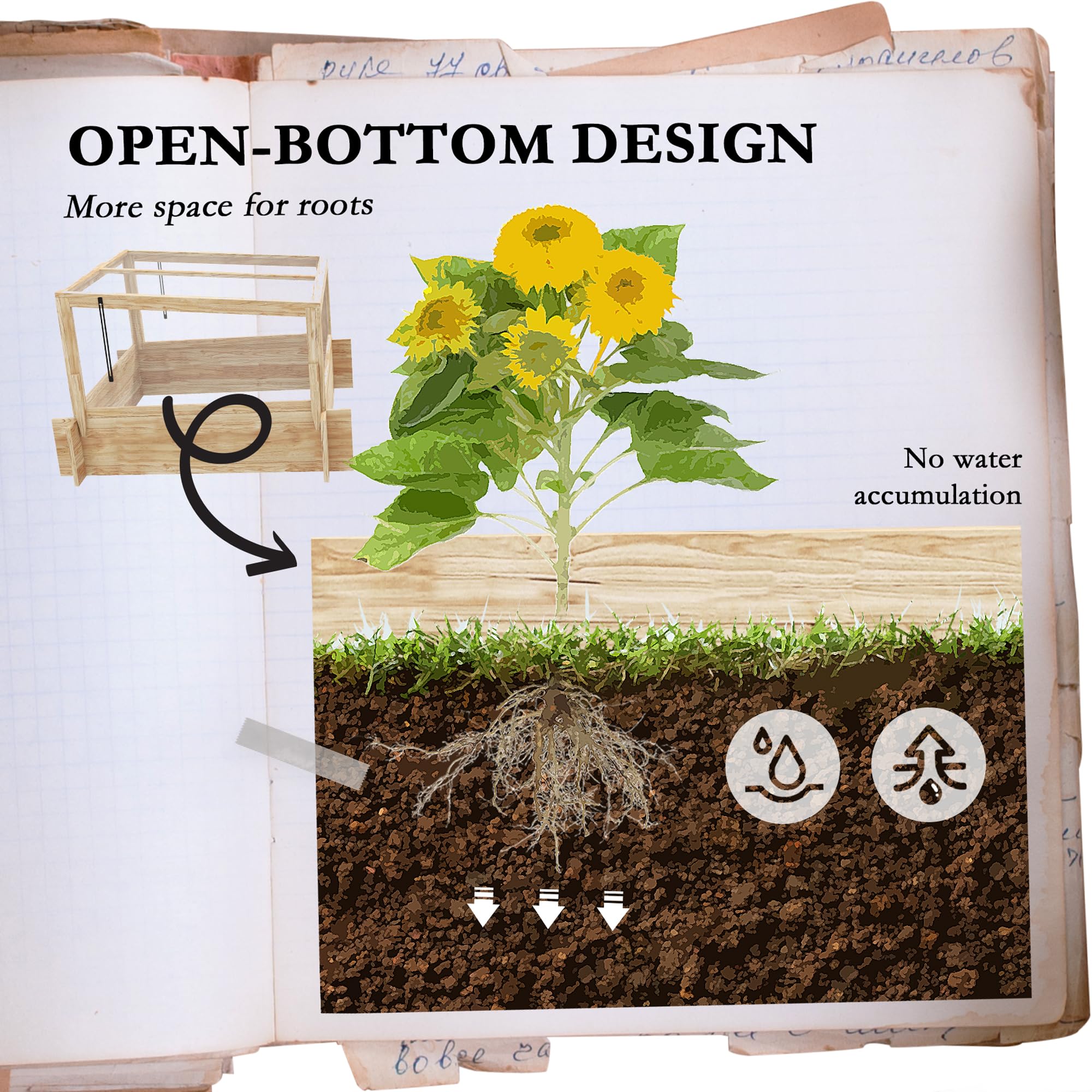 Outsunny Jardinera elevada con Invernadero y Tapa abrible, Jardinera elevada de Madera para Verduras, Flores y Hierbas, 98x98x63.5cm | Maceta elevada de madera, parte superior que se puede abrir, para verduras, flores y hierbas
