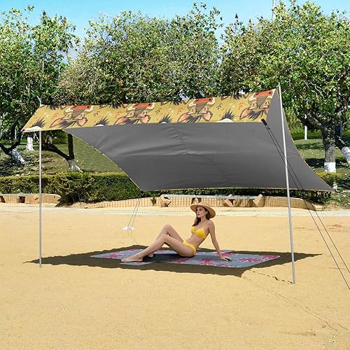 Miniatura 6 de Funny Animal Faces Foldable Beach Tent UPF50+ Protection Lightweight Large Sun Shelter with Sandbags & Sand Shovel for Backyard and Camping