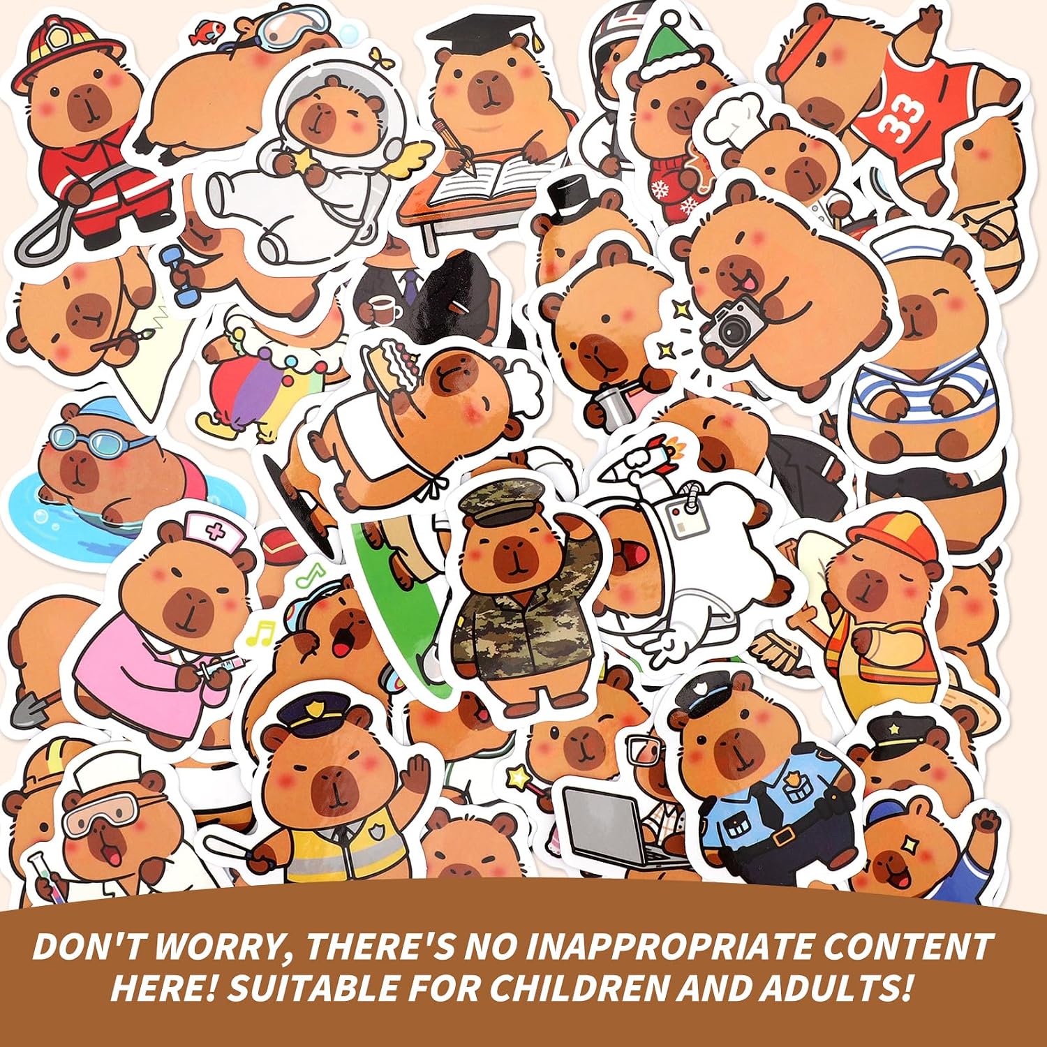 50pcs Capybara Stickers, Cute Kawaii Decal Vinyl Waterproof Animal Sticker for Laptop Water Bottle Luggage for Girls Kids Teens Classroom Prizes Gifts Stuff Things Party Favors Birthday Decorations