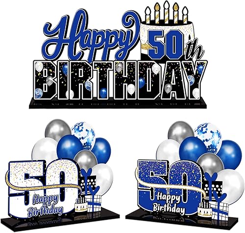 Miniatura 175 de LINGTEER Juego de centros de mesa de acrílico azul con texto en inglés «Happy 100th Birthday» – Decoración de regalo de fiesta de cumpleaños número