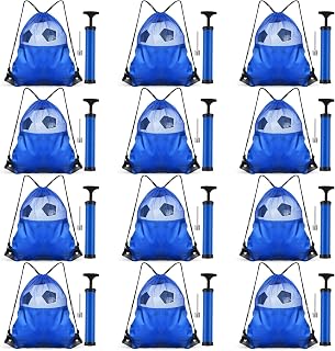 24 Pcs Operation Christmas Bulk Set, Includes 12 Ball Pumps with Needles and 12 Soccer Backpacks, Air Hand Pump for Soccer Basketball, Mesh Drawstring Bags, Balls Not Included