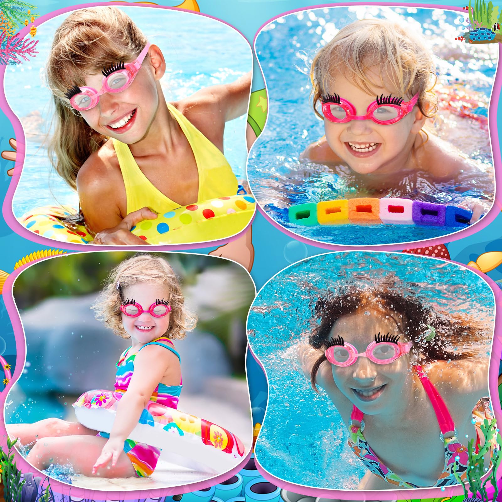 Konohan Lot de 2 paires de lunettes de natation amusantes pour filles - Anti-fuite - Anti-buée - Anti-buée - Pour extensions de cils
