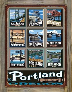 Northwest Art Mall Portland Bridgetown Rustic Metal Print on Reclaimed Barn Wood from Travel Artwork by Artist Paul A. Lanquist 17" x 23"