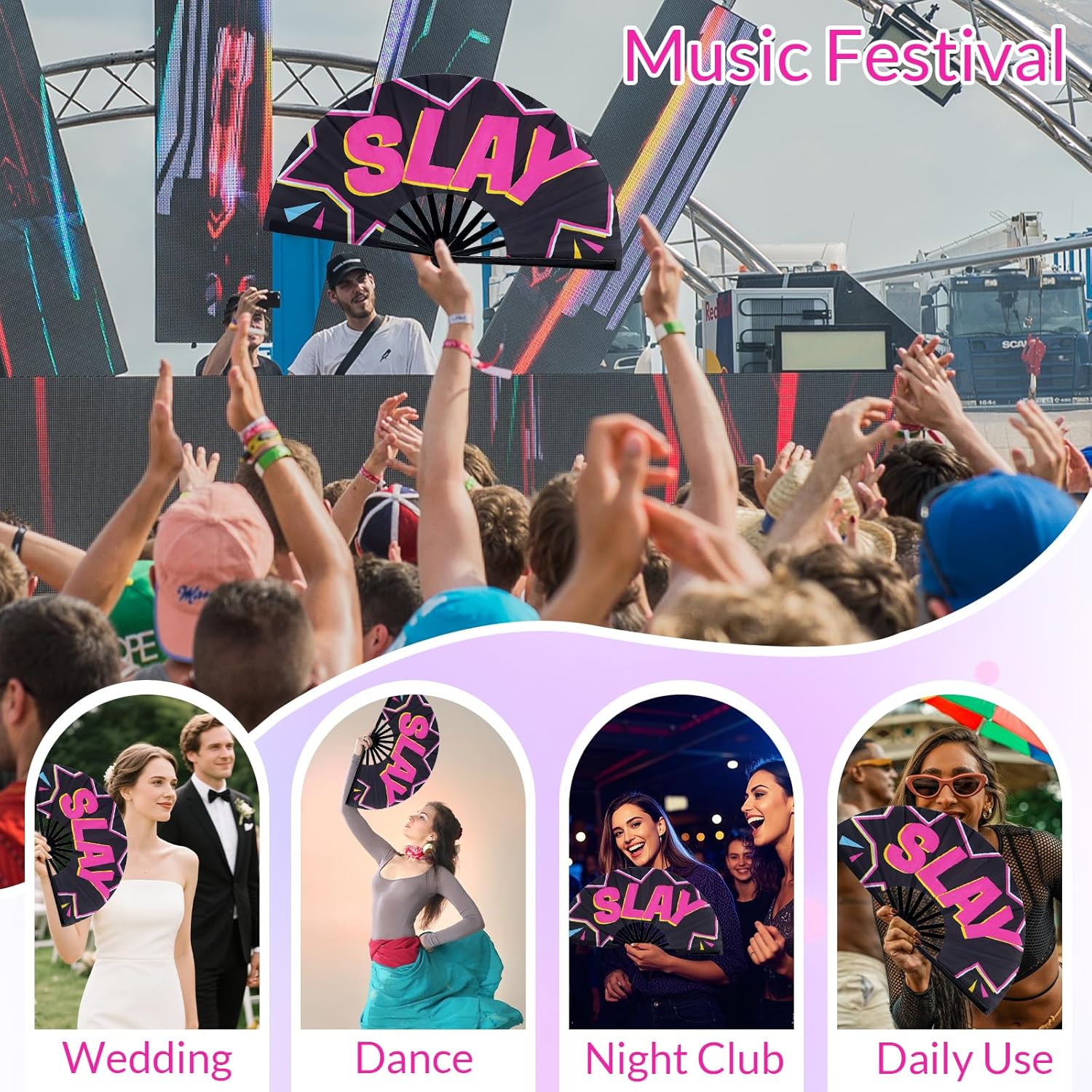 HJX 6Pcs Boots On The Ground Hand Fan Clacking Fans for Line Dancing, 13'' Large Rave Popping Folding Fan for Women Men