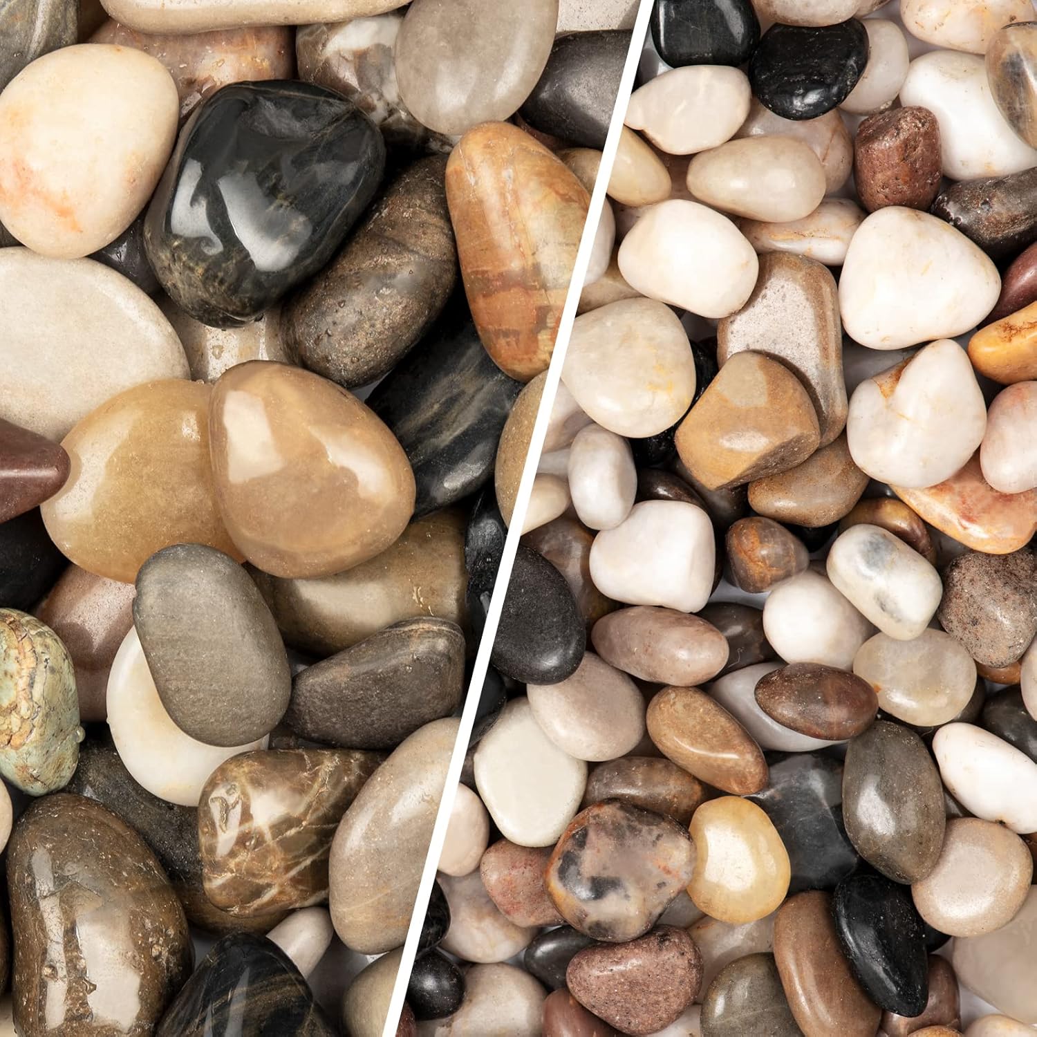 22lb Natural River Rocks Polished Pebbles for Plants Garden Decorative Stones （11lbs Large & 11 lbs Mini）