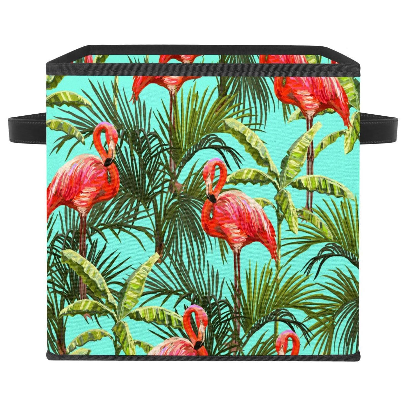 Boîte de rangement cube en tissu premium motif tropical élégant avec poignées