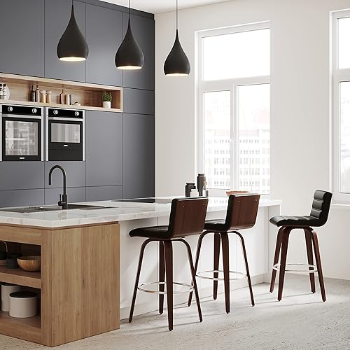 Miniatura 193 de SIMPLIHOME Lowell Taburete de bar giratorio ajustable, silla tapizada de metal de 33 pulgadas de altura del asiento en tela de aspecto de lino gris