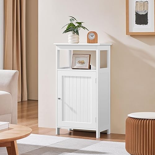 Miniatura 4 de Yaheetech Armario de piso de una sola puerta, organizador de almacenamiento independiente para baño con estante ajustable, gabinete lateral estrecho