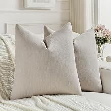 FUTEI Pack of 2 Chenille Decorative Throw Pillow Covers 26x26 Inch,Soft Cozy Faux Linen Textured Euro Pillow Shams,Farmhouse Home Decor for Couch Living Room,Oatmeal