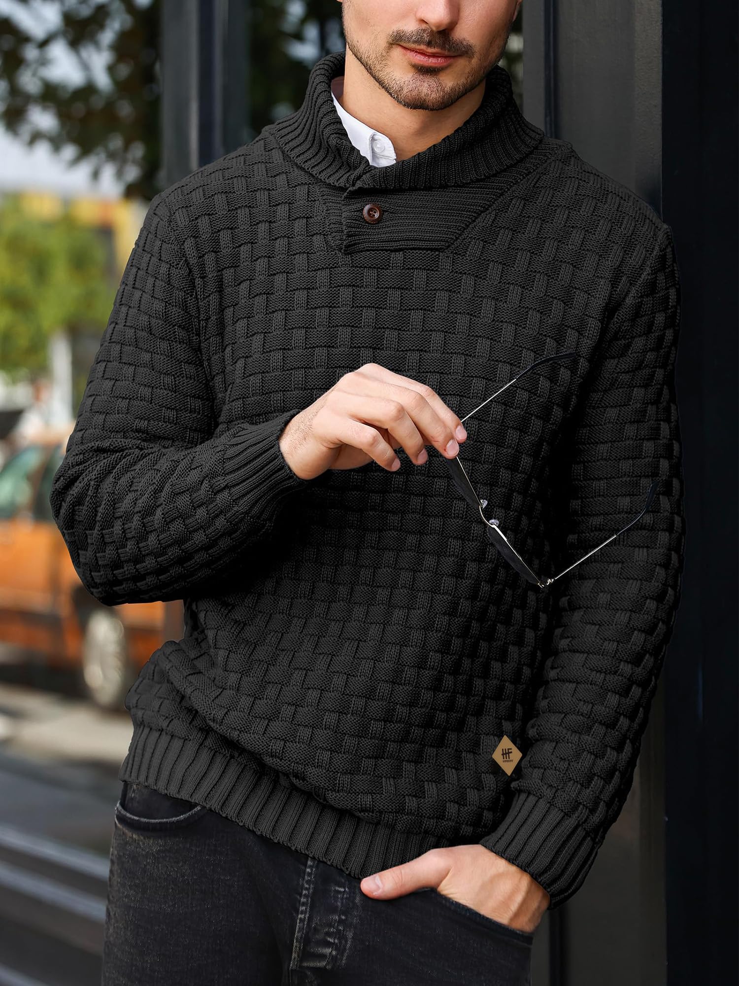 HYPESTFIT Pull d'hiver pour Homme,Motif Columbia, mélange Cachemire et Laine, Chaud et Confortable, col Montant, Manches Longues, Tailles S à 5XL