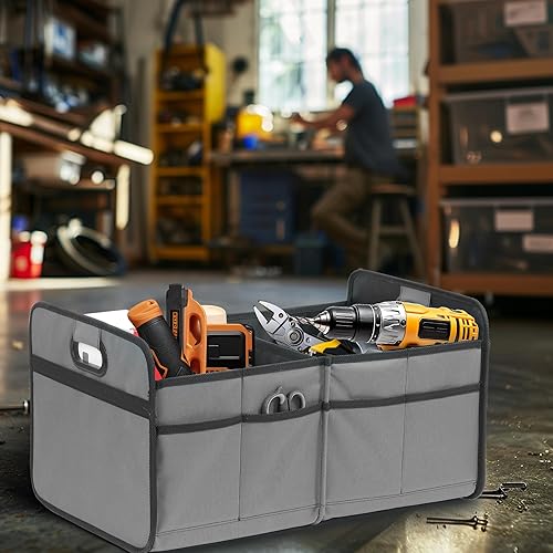 Miniatura 9 de YSSOA Organizador de maletero de automóvil con múltiples compartimentos, 600D antideslizante, impermeable, de poliéster Oxford, con correa