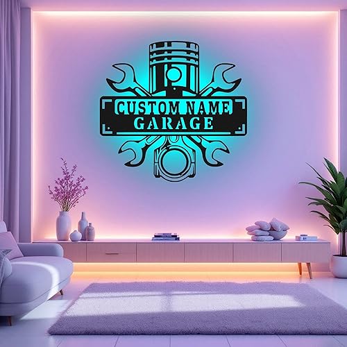 Miniatura 3 de Letrero de metal personalizado con nombre LED, letrero de garaje personalizado, letrero de nombre de taller personalizado para habitación,