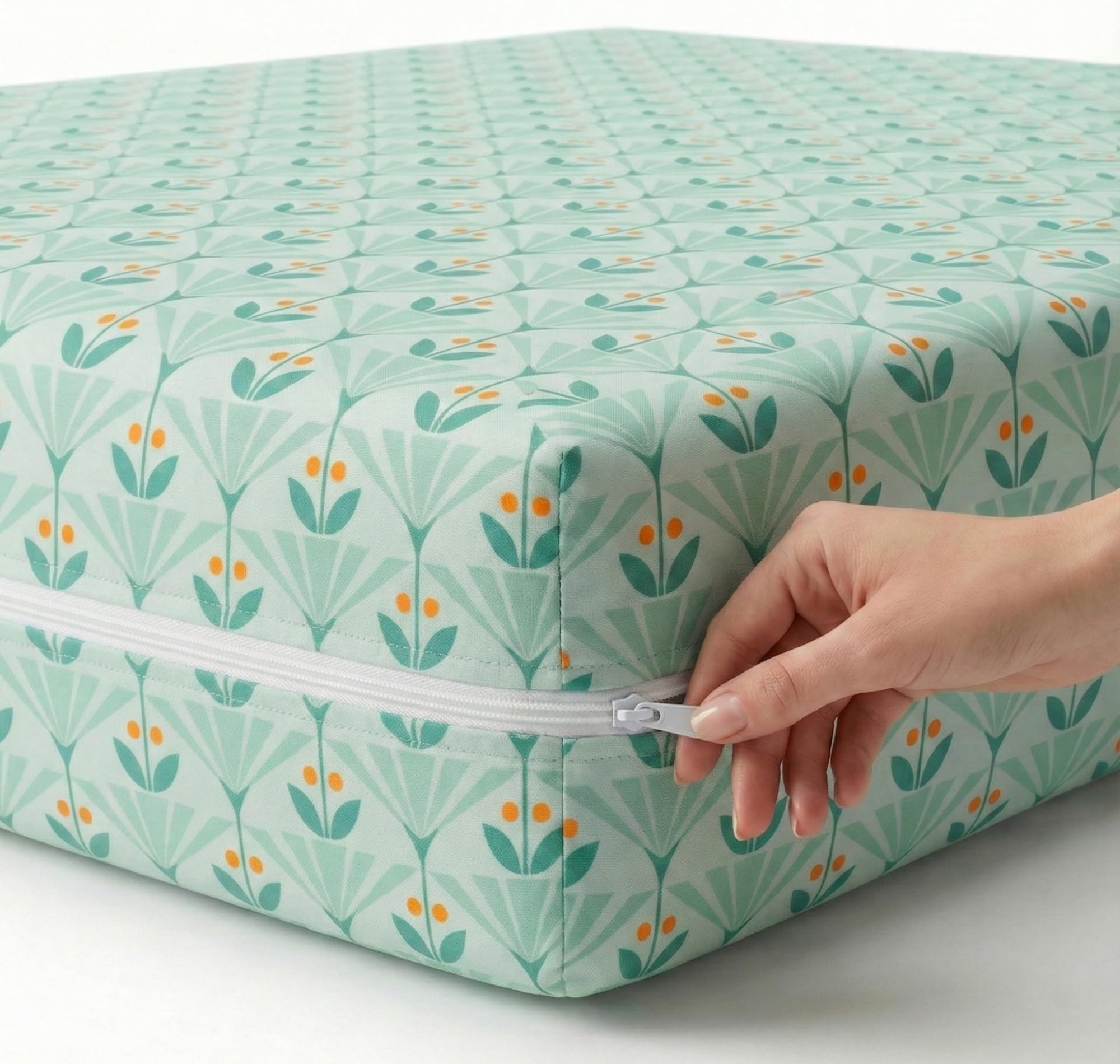 BSB HOME Premium Cotton Printed Mattress Cover/Protector with Zipper Chain|Provides All Around Protection with 360° Encasing |Single Size Bed - 72x36+6 inches (6 x 3 Feet Mattress) (Sage Green)