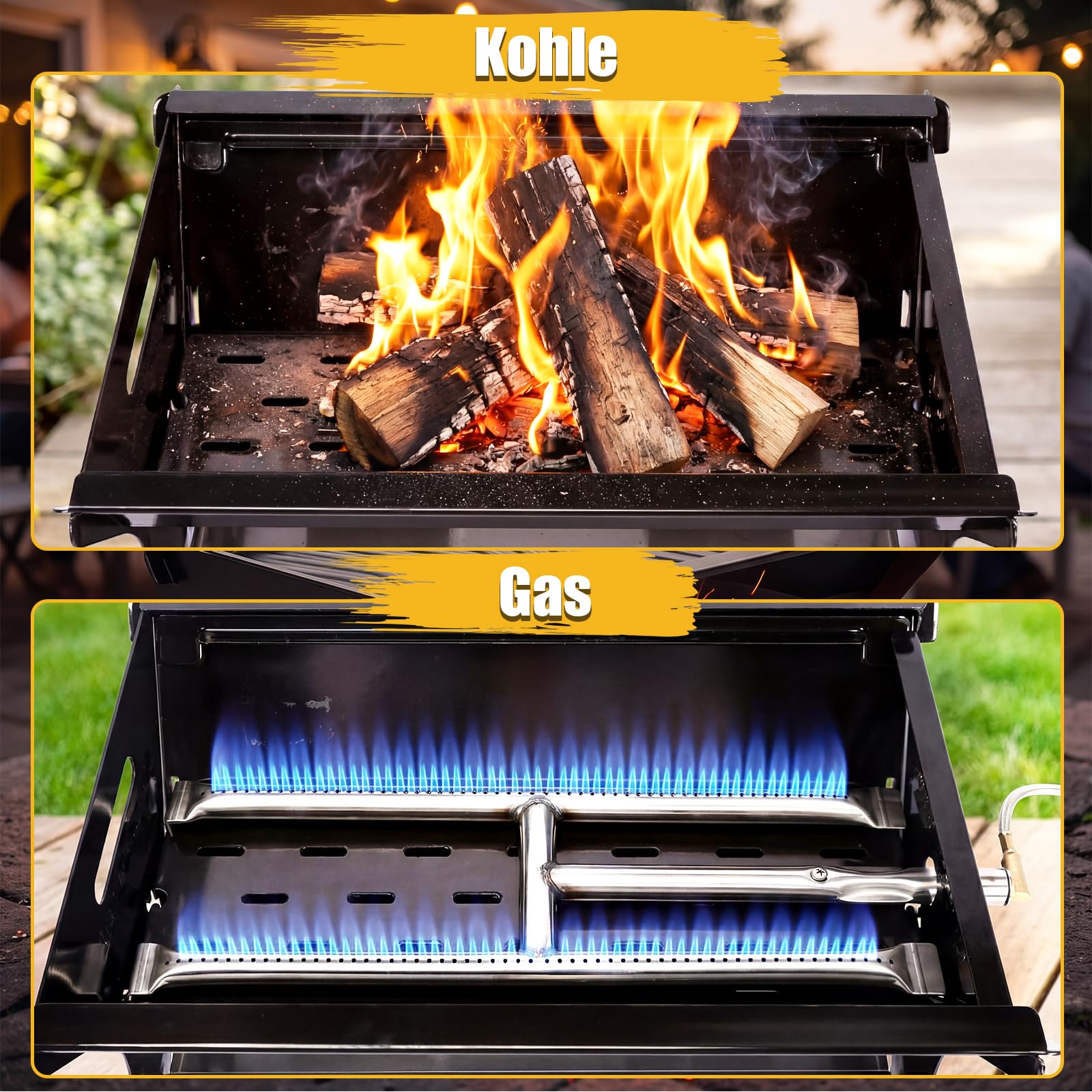 GFTIME Barbecue à gaz portable avec système d'emboîtement, fonctionne au gaz et au charbon de bois - Avec plaque de cuisson en fonte, sac de transport, barbecue à gaz mobile, parfait pour le camping