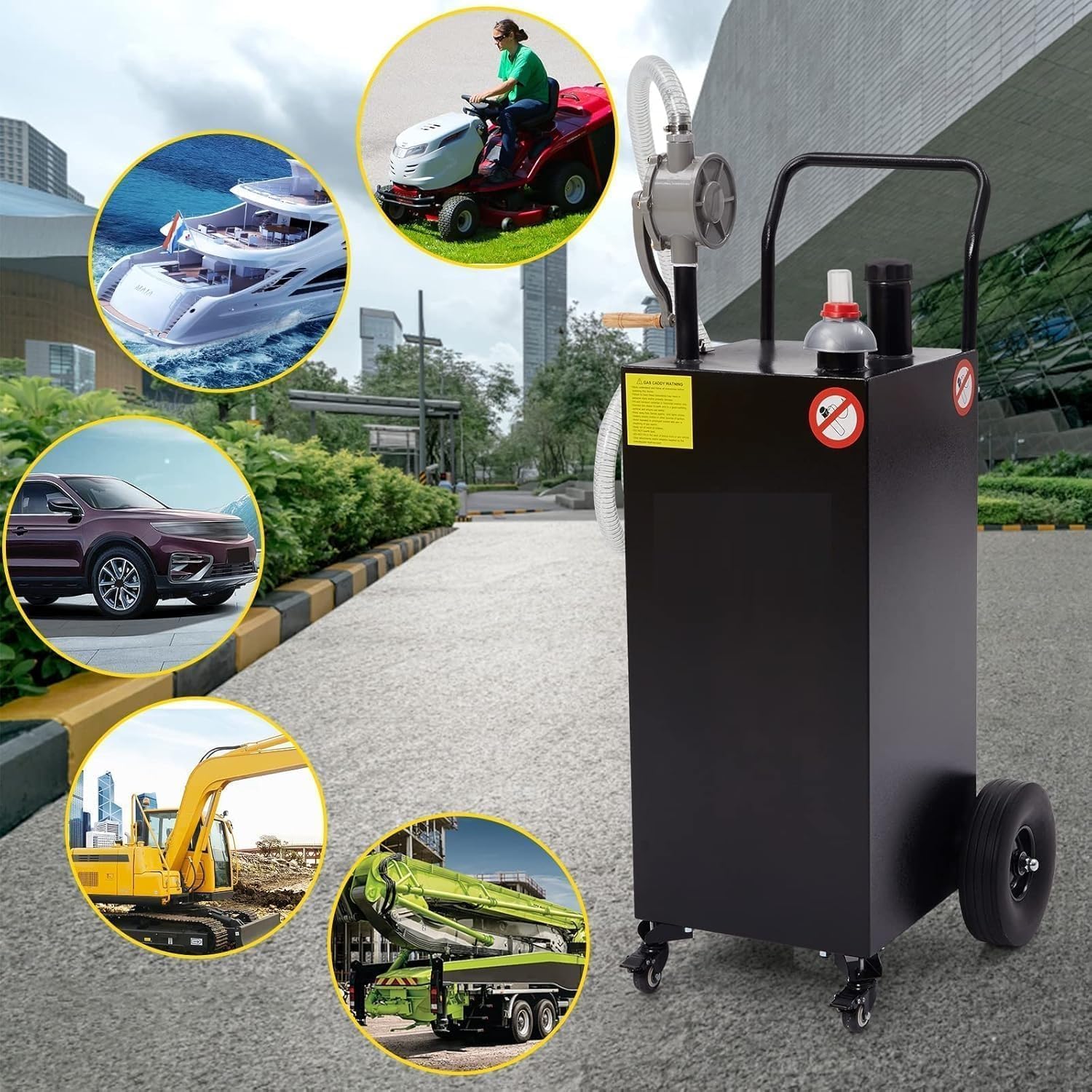 30 Gallon Fuel Caddy with Manual Pump, Heavy Duty Portable Gas & Diesel Transfer Tank on 4 Wheels, Spill-Proof Container for Truck, Tractor, Boat, ATV, Farm,Orange